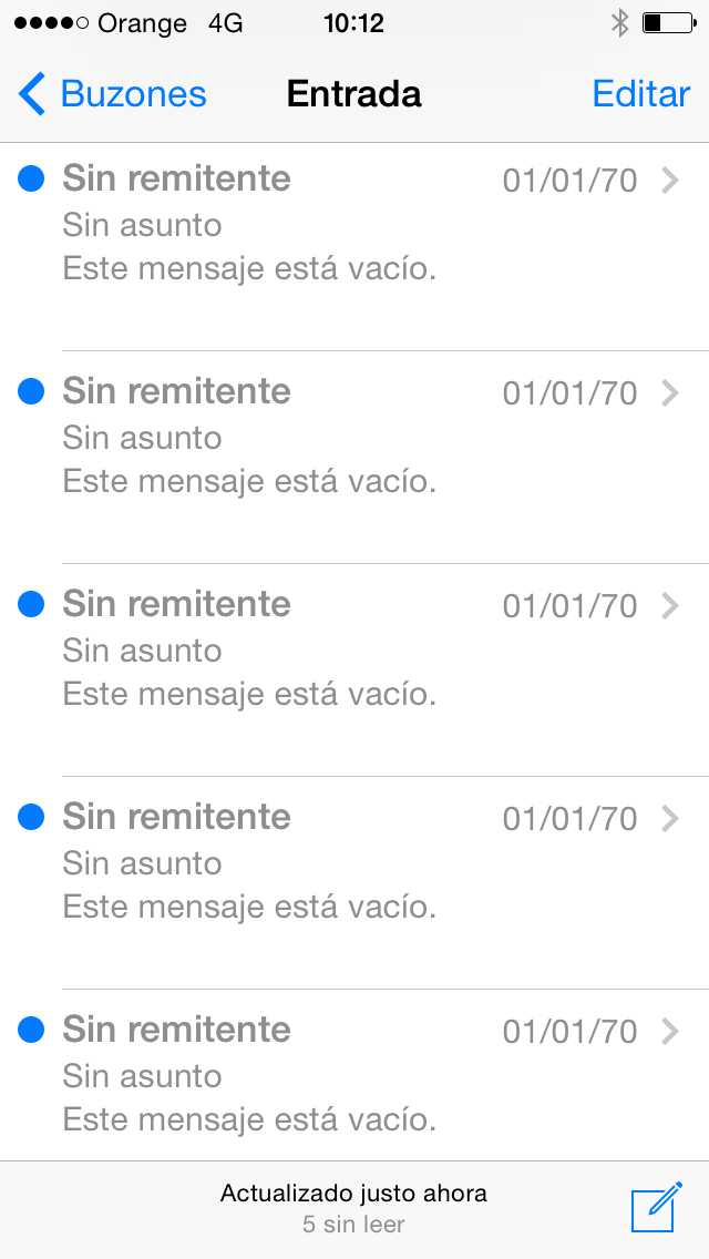 Imagen sobre problema en el e-mail de un iPhone 5c